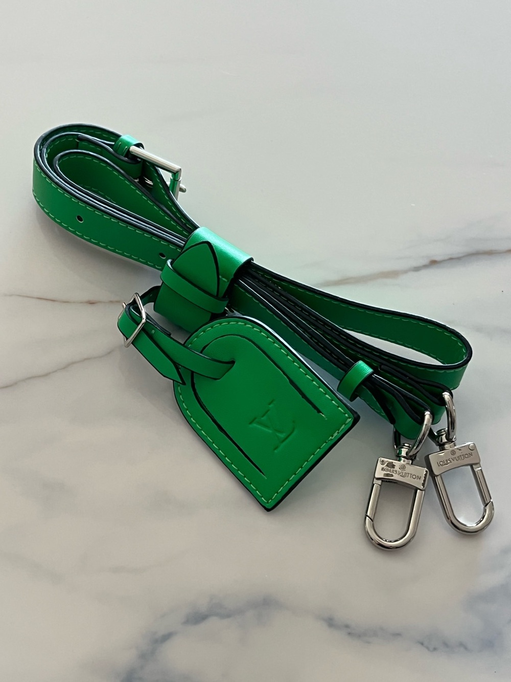 LV Luggage Tag + Bag Strap in Candy Apple Green
